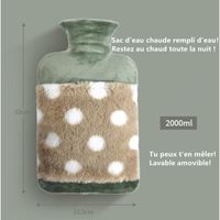 Bouillotte en peluche Eau Chaude avec Housse,Coussin Chauffant Lavable,Caoutchouc Naturel, Bouillote Vert, 2L
