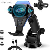 KENLUMO Supports voiture 15W Qi Chargeur Induction Voiture Auto Universel Ventouse Réglable Chargement sans fil Rotation 360°