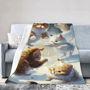 COUVERTURE - PLAID Couverture En Flanelle Chats Jouant Dans La Neige 