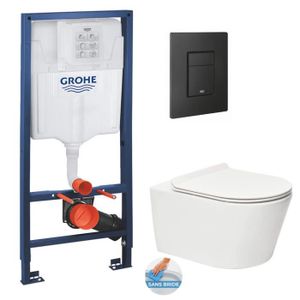 WC - TOILETTES Grohe Pack WC Bâti-support Rapid SL + WC sans bride SAT + Abattant slim, softclose + Plaque de commande noir mat