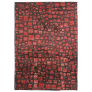 TAPIS DE COULOIR CASA - Tapis avec des nuances de couleurs motifs graphiques carrés 133 x 190 cm Rouge