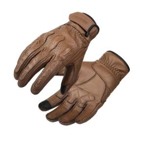 GANTS - SOUS-GANTS Gants de moto en cuir rétro pour hommes et femmes,gants de motocross respirants,gants de motard perforés,jaune et - Brown[C5285]