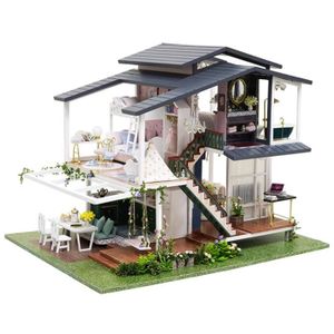 MAISON POUPÉE Zerone Mini maison de poupée DIY Dollhouse Miniature Romantique Jardin En Bois Maison De Poupée Bâtiment 3D Meubles Cadeau