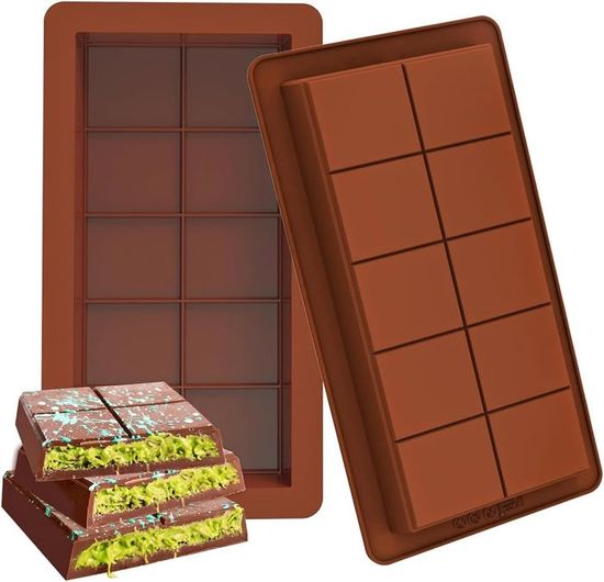 Moule Silicone 2-en-1 Pour Tablettes Chocolat | Profondeur 2.5cm | Antiadhésif | Pour Chocolats De Dubai Et Barres Énergétiques