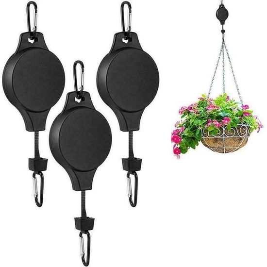 Lot De 3 Poulies Suspendues HPiano - Crochets Rétractables Pour Plantes Jusqu'à 15kg