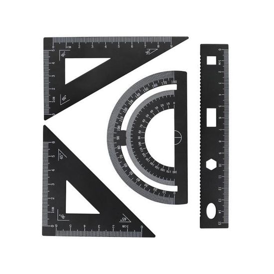Kit de géométrie - Règle Equerre - 4 Pièces - Alliage d'aluminium ...