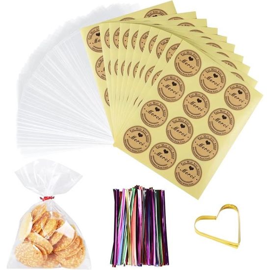 Sachet Plastique Transparent,Anstore 100pcs Sacs En Cellophane,15x25cm Sachet Bonbon Transparent,Sacs En Plastique OPP Avec 100 Nœuds De Couleurs Et 100 Attaches Torsadées Pour Biscuit,Bonbon,Cadeaux