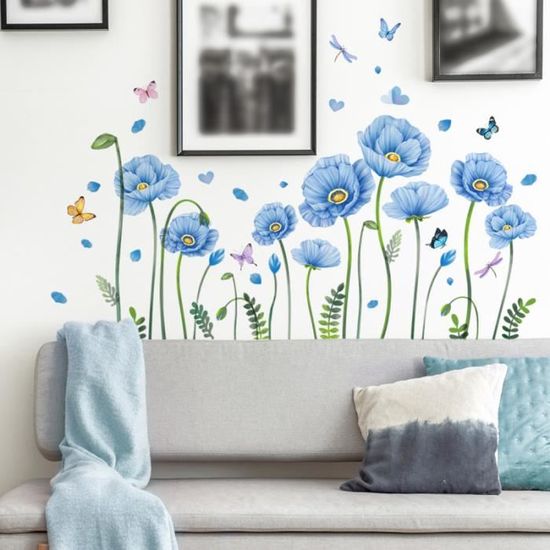 Stickers Muraux Fleurs Violettes Et Papillons - Vinyle Amovible - 2 Feuilles 30x90 Cm - Pour Chambre, Salon, Salle De Bain