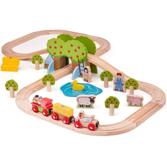Train Ferme Bigjigs Rail - Circuit En Bois Avec Wagons Magnétiques, Compatible Marques Major