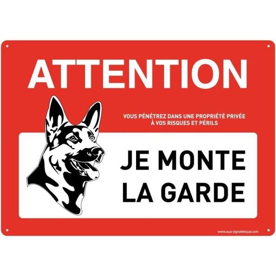 Señal De Advertencia 'Je Monte La Garde' Para Perro - Tamaño 420x300 Mm, En PVC O Aluminio, Fabricación Francesa