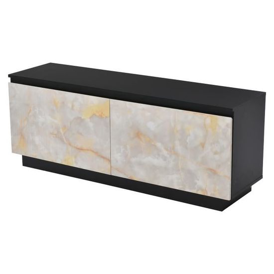 Buffet Moderne Blanc Brillant Avec LED 16 Couleurs - Dimensions 140x35x80cm - 3 Tiroirs, 2 Placards - Pour Salle à Manger, Salon
