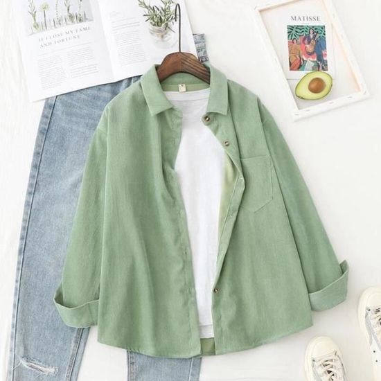 Veste Chemise Femme En Velours Côtelé - Coupe Ample Manches Longues - Manteau Décontracté Automne Hiver - 4
