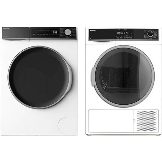 Pack SHARP Lavelinge Frontal 9kg 1400Trs/min + Sèchelinge Frontal 8kg Pompe à Chaleur