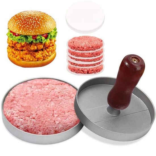 Presse à Hamburgers En Aluminium Antiadhésive + 100 Feuilles De Papier Ciré - Pour BBQ, Cuisine Maison - 4