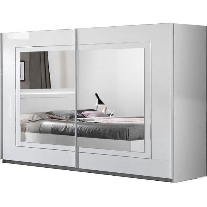 SIROLO LAQUE BLANC CHAMBRE À COUCHER MODERNE : L'Armoire 2 Portes Coulissantes 230