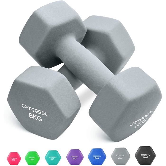 arteesol Haltères Ensemble de 2 Haltères d'haltérophilie pour hommes et femmes, 2 x 8 kg, Gris