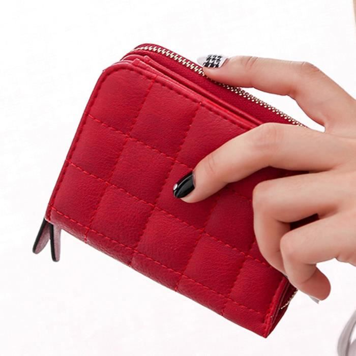 An-2491 Portefeuille de cartes pour femmes portefeuilles nubuck échecs petite tirette porte-monnaie porte-monnaie rouge