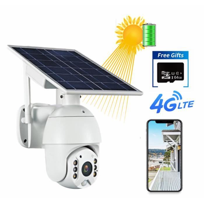 200W Pixels HD IP Caméra 4G Caméra de Sécurité Solaire Sécurité Intérieure Extérieure avec Panneau Solaire