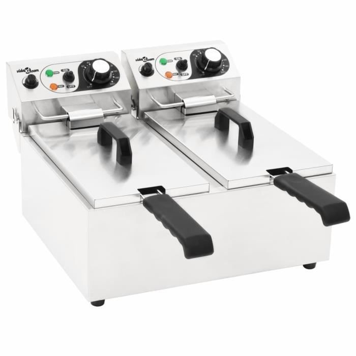 FNCM® Friteuse double électrique Professionnel - Acier inoxydable 12 L 4000 W ❤4025