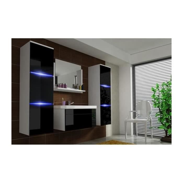Salle de bain complète LUNA blanc et noir façade laqué, brillante high gloss Blanc