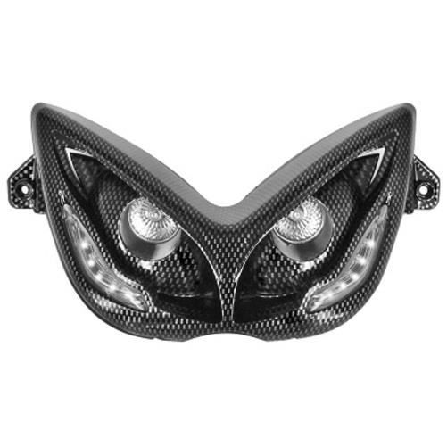 OPTIQUE PHARE FEU AVANT A LEDS BLANCHES TNT EYELIGHT CARBONE NITRO - NAKED - AEROX JUSQU'A 2012