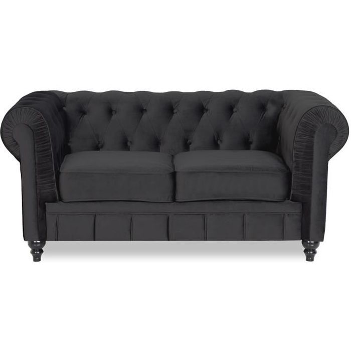 Canapé Chesterfield Velours 2 Places Altesse Noir