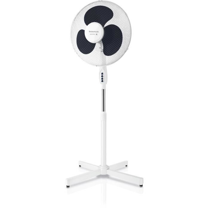 TAURUS Ponent 16C Ventilateur sur pied Ø40 cm - 40 watts - 3 vitesses - Silencieux - Inclinable - Blanc