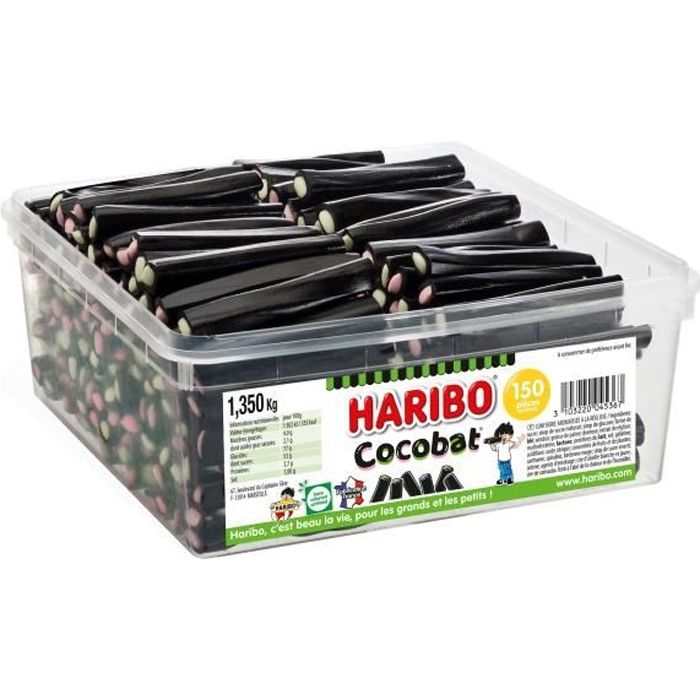 HARIBO COCOBAT Boite Tubo de 150 Réglisses - 1,350 kg