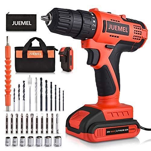 JUEMEL Perceuse Visseuse a Percussion 36Nm (2 Batteries Lithium-ion 1500 mAh 20 V ,Embrayage 18 + 1, 2 Vitesses Variables/3/8 Pince)