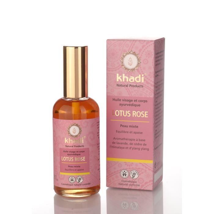 KHADI Visage et corps - Huile lotus rose peau mixte - 100 ml