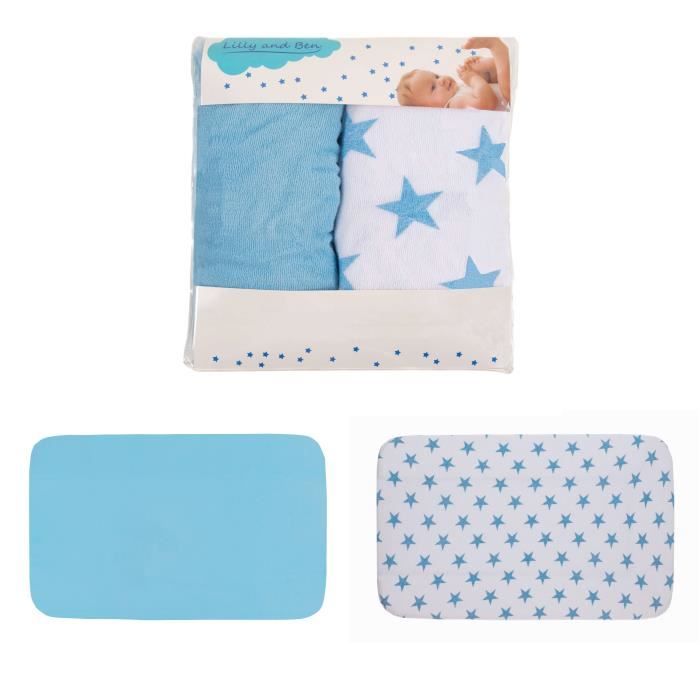 Lilly and Ben Housses pour Matelas à Langer - Tissu Coton Éponge - Bébé Garçon - Lot de 2 - Épais et Absorbant - bleu étroit