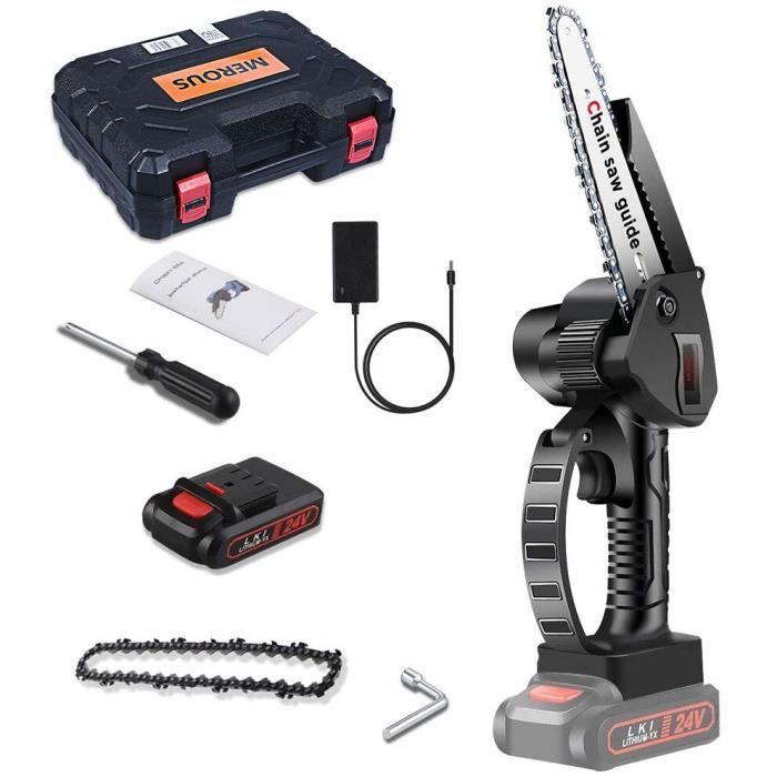 MEROUS Mini tronçonneuse 6 pouces 2 batteries pour une autonomie longue durée (avec boîte à outils)
