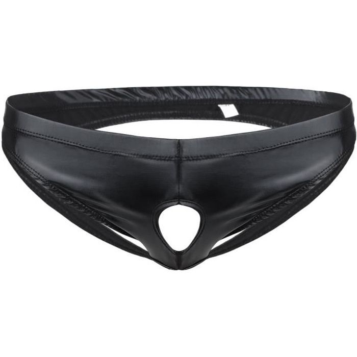Homme Sexy String Ouvert Slip Jockstrap Thong en Cuir Latex Lingerie Gay Underwear M-XL Noir