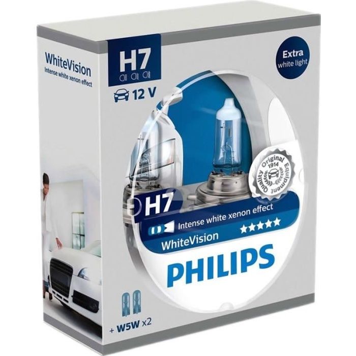 2 AMPOULE H7 12V 55W PHILIPS INTENSE WHITE XENON EFFECT + 2 W5W PHILIPS WHITE XENON EFFECT