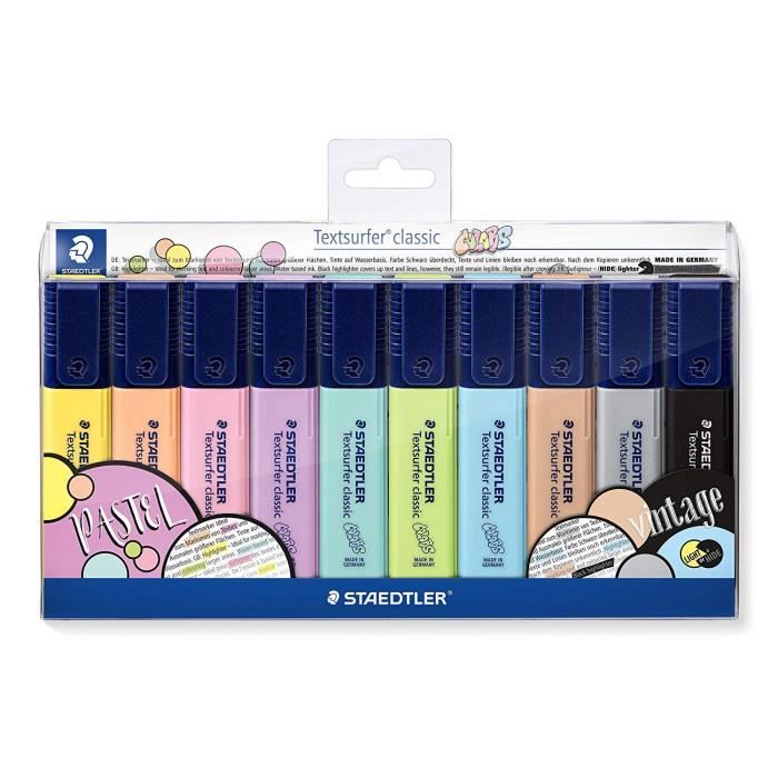 Staedtler Textsurfer Classic, Surligneurs de Haute Qualité aux Couleurs Pastel et Vintage, Pointe Ogive de 1 à 4 mm, Étui Plastique