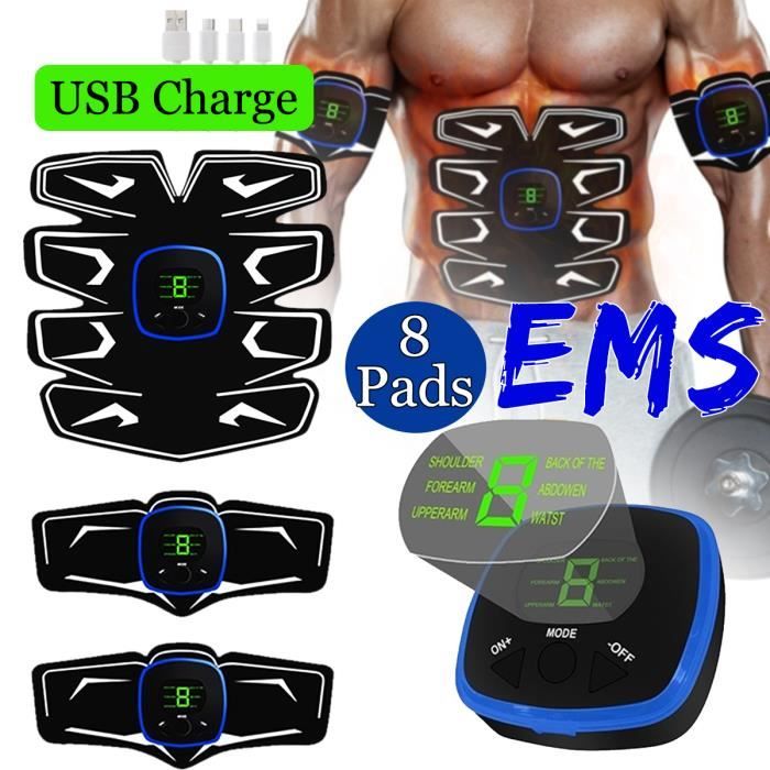 TEMPSA Abdominale Ceinture LCD USB Rechargeable Fitness Musculation Entraîneur Bleu