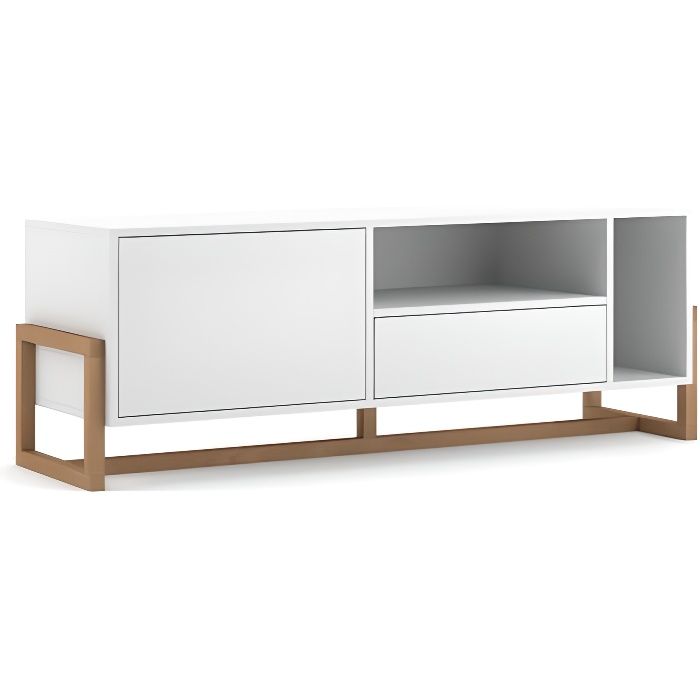 VIVALDI Meuble TV - OSLO - 140 cm - blanc mat - style moderne