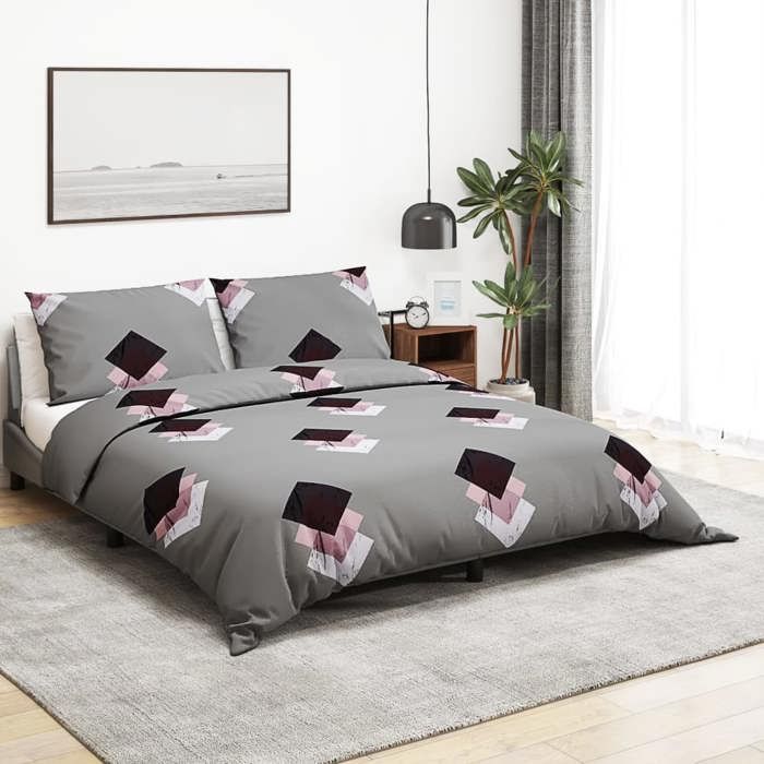 vidaXL Ensemble de housse de couette Gris 200x200 cm Coton 136471