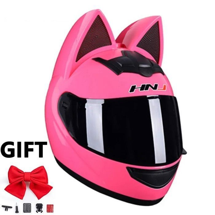 Casque Moto Intégral Oreille De Chat - Homologué ECE, Taille S (50-53cm), Avec Visière Et Gants