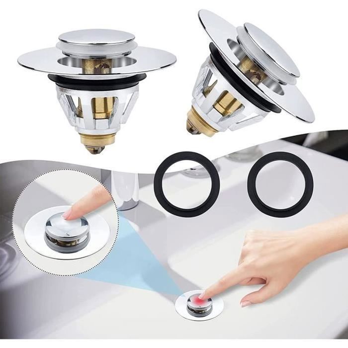 Lot De 2 Bouchons D'évier Pop-up Universels 34-40 Mm – Laiton Et Acier Inoxydable, Pour Lavabo, Baignoire, Cuisine
