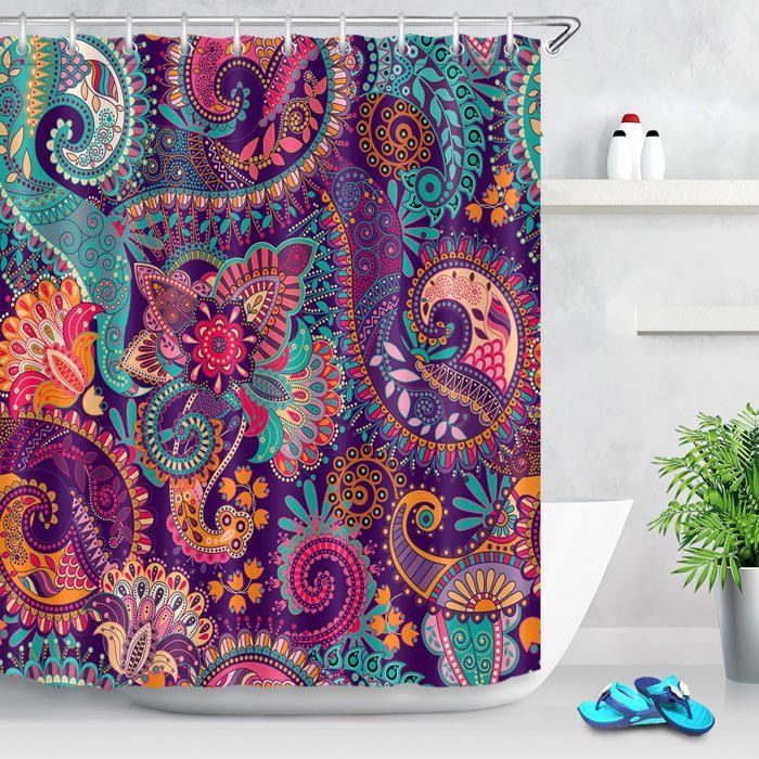 Rideau De Douche Polyester Imprimé Feuilles - 100x100 Cm, Imperméable, Anti-moisissure, Livré Avec Crochets