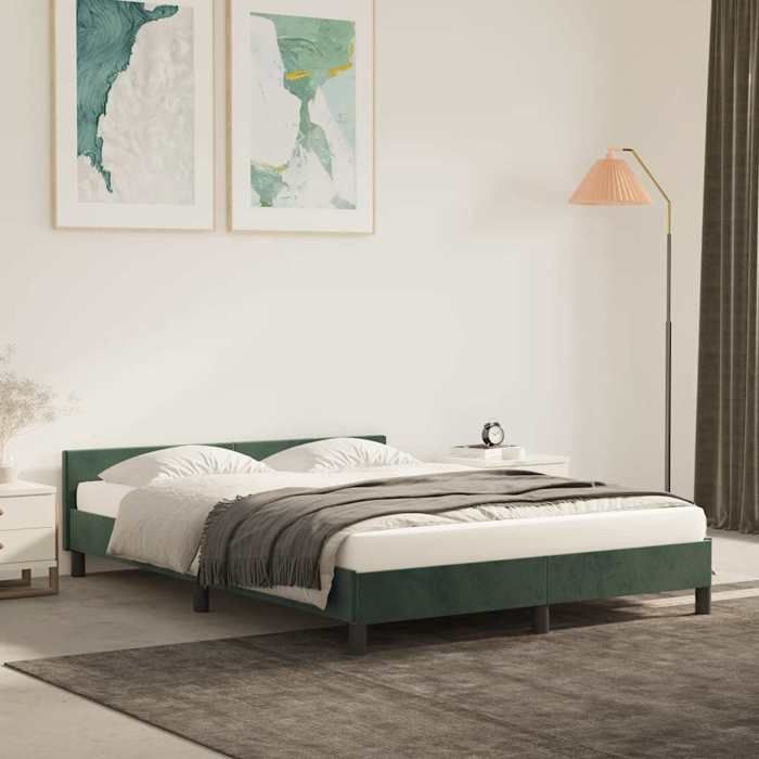 Lit adulte double-Cadre de lit sans matelas vert foncé 140x190 cm velours SHL672582