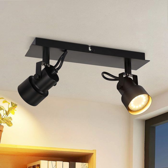 Homefire Spot de Plafond Noir Plafonnier Vintage GU10 Lampe de Cuisine pour Orientable 2 Flammes Vintage 350°