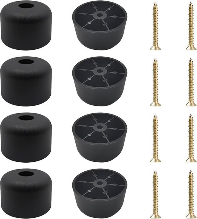 Ensemble de 8 Pieds de Meuble Noirs - Pieds Ronds Ø 50 x H 30 mm en Plastique pour Armoire Canapé Chaise - Livrés avec 8 Vis