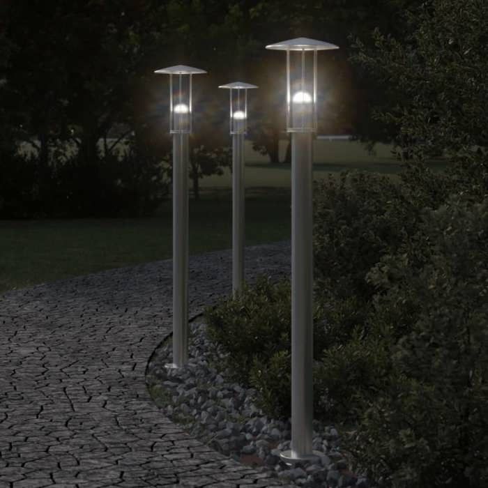vidaXL Lampadaires d'extérieur 3 pcs 100 cm acier inoxydable éclairage au sol d'extérieur éclairage au sol de jardin