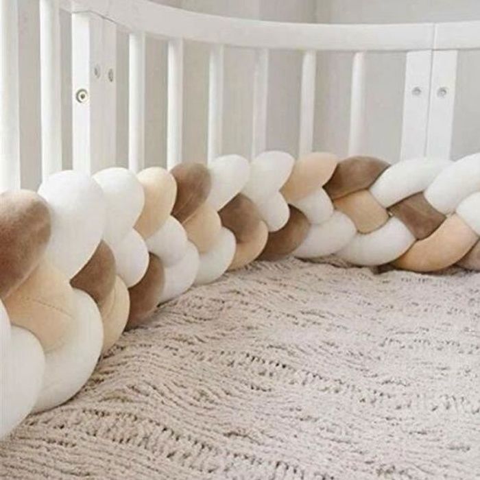 3M Tour de Lit Coussin Serpent Coussin Tressé Pare-chocs Velours Protection Bébé blanc+blanc+kaki+marron