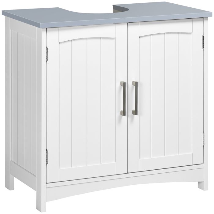 Meuble salle de bain sous lavabo - kleankin - double portes - étagères réglables - Blanc