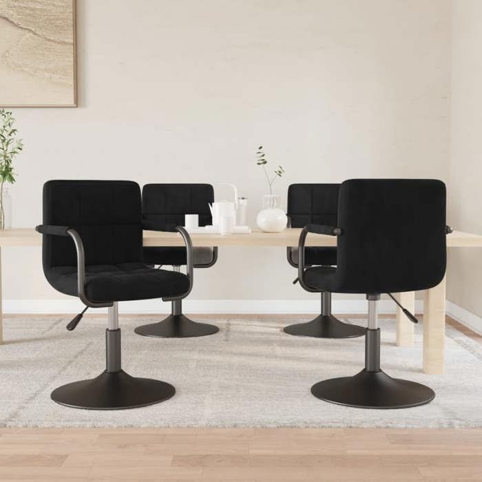 SOLDES dAutomneLot de 4 Chaises pivotantes à manger - Pieds antidérapants et pour salon - noir velours - 48x47x85.5cm 271