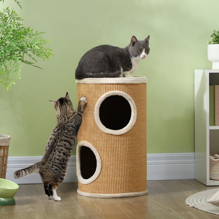 Comparer les prix de Tonneau à gratter pour chat tour à griffer arbre à chat à 2 couches en sisal naturel pour 1 à 2 chats Ø 35 x 60H cm