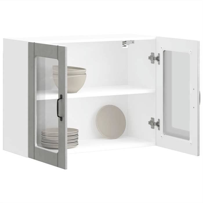 Gris Vitrine murale de cuisine - Meuble pour cuisine - Étagère de cuisine avec porte en verre Lucca gris béton[767296]